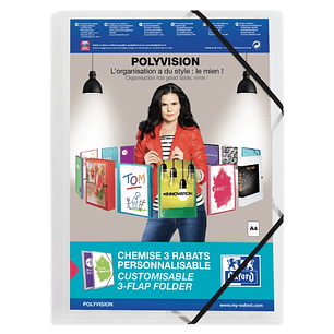 Oxford Polyvision A4+ Carpeta de Gomas 3 Solapas - Tapa de Plastico Personalizable - Lomo 30mm Transparente