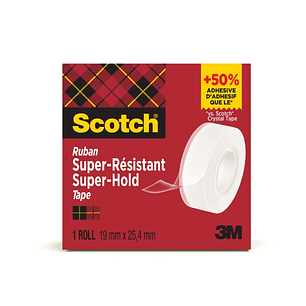 Scotch Super-Hold Cinta Adhesiva - Extrafuerte - 19mm x 25.4m - Color Transparente