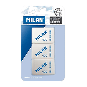 Milan 420 Pack de 3 Gomas de Borrar Rectangulares - Miga de Pan - Caucho Suave Sintetico - Colores Surtidos