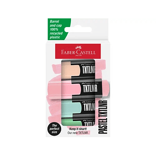 Faber-Castell TXTLNR Pack de 4 Marcadores Fluorescentes - Punta Biselada - Trazo entre 1, 2 y 5 mm - Tinta con Base de Agua - Colores Pastel Surtidos