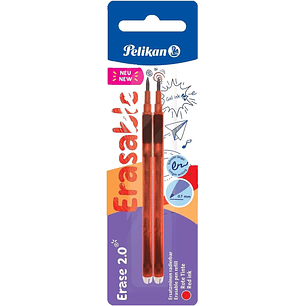 Pelikan Blister 2 Recambio de Borrador Erase 2.0 - Ideal para Lapices y Boligrafos - Color Rojo