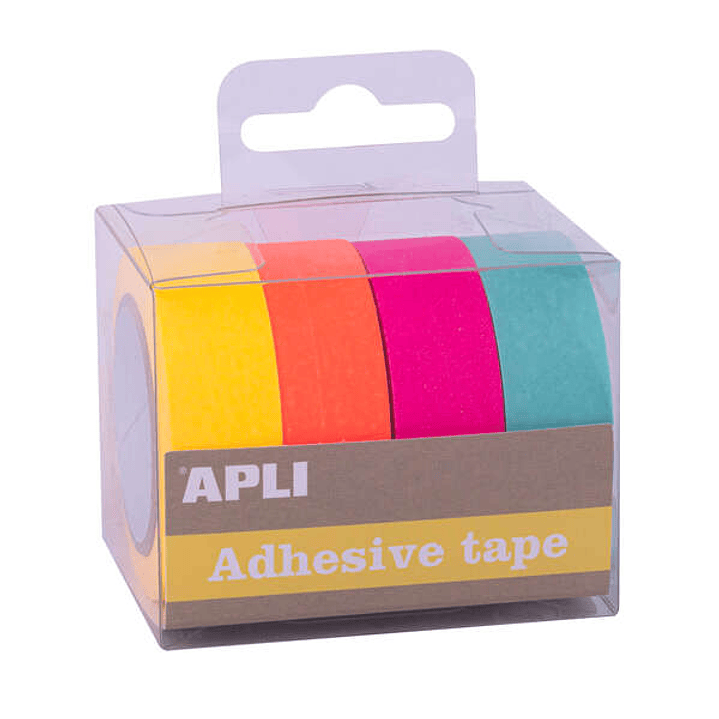 Apli Fuor Pack con 4 Cintas Adhesivas de Papel Washi 15mmx10m - Decoracion y Manualidades - Colores Fluor Surtidos 1
