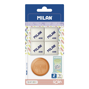 Milan Spin New Look Pack de Sacapuntas + 4 Gomas 430 - Colores Surtidos