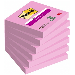 Post-It Pack de 6 Blocs de 100 Notas Adhesivas Reposicionables - Forma Cuadrada - 76x76mm - Color Rosa