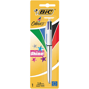 Bic 4 Colours Shine Boligrafo de Bola Retractil - Punta Media de 1.0mm - Tinta con Base de Aceite - 4 Colores de Tinta