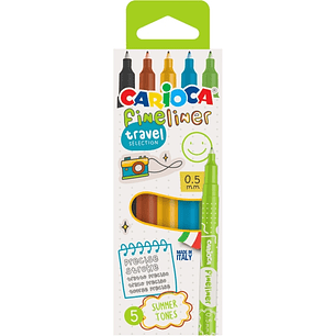 Carioca Fineliner Travel Pack de 5 Rotuladores - Punta Blanca de Acetal 0.5mm - Colores Surtidos
