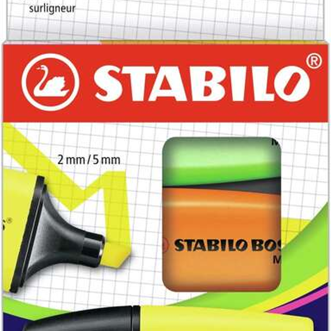 Stabilo Boss Mini Pack de 3 Marcadores Mini Fluorescentes - Trazo entre 2 y 5mm - Tinta con Base de Agua - Antisecado - Colores Surtidos 1