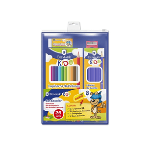Bismark Pack Escolar con 12 Lapices HB, 12 Lapices de Colores, Afilalapiz y Goma de Borrar