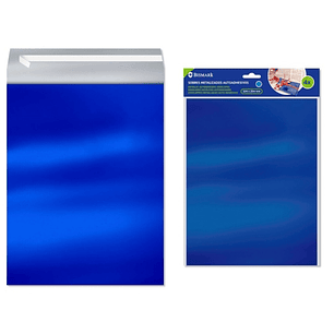 Bismark Pack de 4 Sobres Metalizados - Medidas 324x254mm - Cierre Autoadhesivo - Ideal para Regalos - Color Azul Metalizado