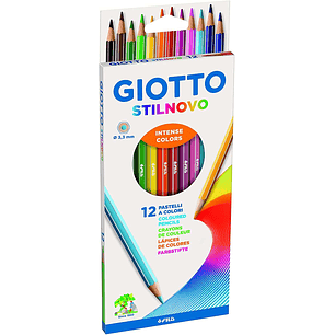 Giotto Stilnovo Pack de 12 Lapices Hexagonales de Colores - Mina 3.3mm - Madera - Colores Surtidos