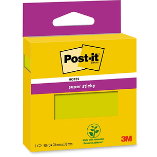 Post-It Super Sticky Pack de Hojas/Bloc, 1 Bloc de 90 Notas Adhesivas Reposicionables - 76x76mm - Color Verde