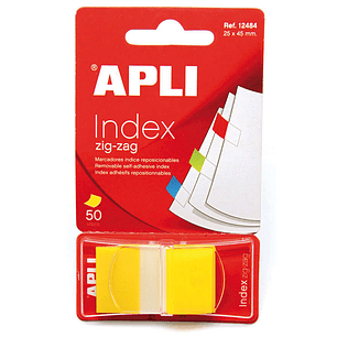 Apli Indices Adhesivos Film Zigzag 45x25mm Dispensador de 50 - Adhesivo Removible - Zigzag para Facil Identificacion - Amarillo