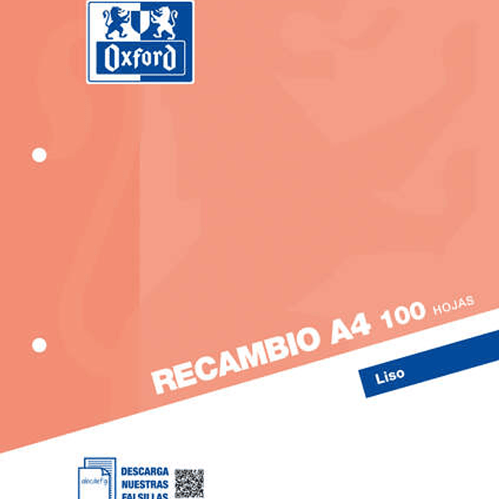 Oxford Classic Recambio de 100 Hojas Sueltas A4 Liso 4 Taladros 1