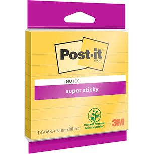 Post-It Super Sticky Bloc de 45 Notas Adhesivas Reposicionables - Forma Cuadrada - 101x101mm - Color Amarillo