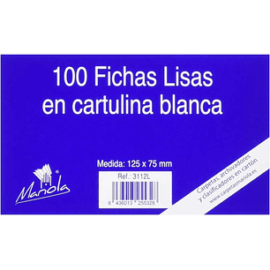 Mariola Pack de 100 Fichas Lisas Nº2 para Fichero - Medidas 125x75mm - Color Blanco