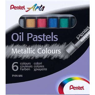 Pentel Oil Pastels Pack de 6 Pasteles Oleo Metalicos - Blandos, Cremosos y de Secado Lento - Colores Metalicos Surtidos