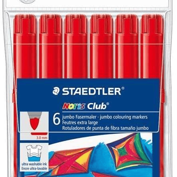Staedtler Noris Watercolour 340 Pack de 6 Rotuladores de Gran Tamaño - Trazo 3mm Aprox - Lavable Facilmente - Tinta Base de Agua - Color Rojo 1
