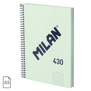 Milan Serie 1918 Cuaderno Espiral Formato A5 Cuadricula 5x5mm - 80 Hojas de 95 gr/m2 - Microperforado, 2 Taladros - Color Verde