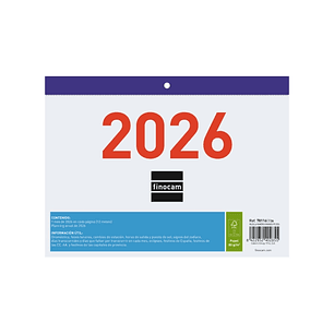 Finocam Calendario Faldilla - Anual 2026 - Formato F92 - 210x3x150mm - Numeros Grandes - Color Blanco y Azul