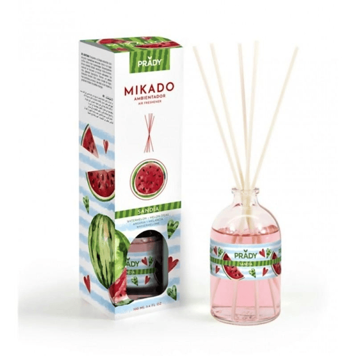 Prady Ambientador Mikado Sandia - Frasco de Cristal 100 ml y Varitas Difusoras 1