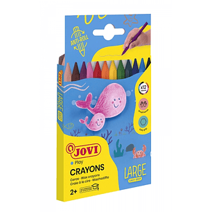 Jovi Large Easy Grip Pack de 12 Ceras Plasticas Hexagonales - Facil de Sacar Punta - No Mancha - Ideal para Manos Pequeñas - Colores Surtidos