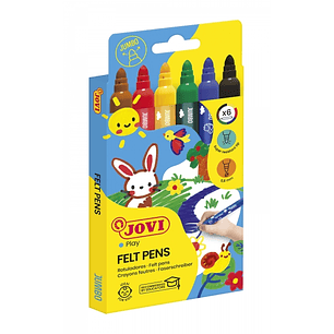 Jovi Felt Pens Estuche de 6 Rotuladores Jumbo - Tinta de Gran Fijacion - Punta Resistente - Grip Ergonomico - Capuchon Ventilado - Trazo Homogeneo - C
