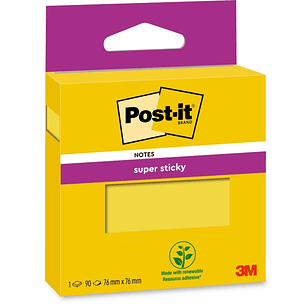 Post-It Super Sticky Bloc de 90 Notas Adhesivas Reposicionables - 76x76mm - 100% PEFC - Color Amarillo