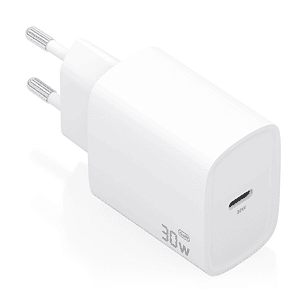 Aisens Cargador GaN 30W - USB-C PD3.0 - Tecnologia AI para Detectar Protocolo y Velocidad de Carga - Color Blanco