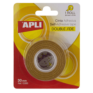 Apli Cinta Adhesiva Doble Cara 30mm x 10m - Facil de Cortar y Aplicar - Adhesion Fuerte y Duradera - Transparente