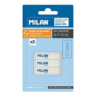 Milan Pack de 3 Gomas de Recambio para Afilaborra Stick - Color Blanco