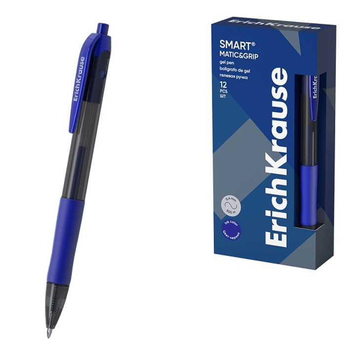 Erichkrause Smart-Gel Boligrafo Retractil - Punta de 0.5mm - Trazo de 0.4mm - Cuerpo Translucido Redondo - Tinta de Gel de Secado Rapido - Color Azul 1