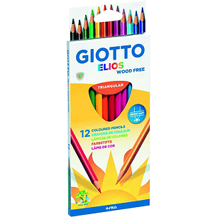 Giotto Elios Wood Free Pack de 12 Lapices Triangulares de Colores - Sin Madera - Mina 3.3 mm - Colores Surtidos