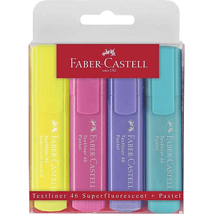 Faber-Castell Textliner 46 Pastel Pack de 4 Marcadores Fluorescentes - Punta Biselada - Trazo entre 1mm y 5mm - Tinta con Base de Agua - Colores Surti