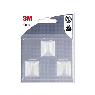 3M Pack de 3 Ganchos Adhesivos Rectangulares - Formato S - Soporta hasta 0.3kg - Color Blanco