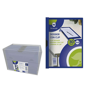 Bismark Dossier para 30 Hojas A4 con Clip Metalico Lateral - Polipropileno Transparente - Color Azul
