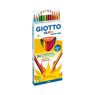 Giotto Elios Giant Wood Free Pack de 24 Lapices Triangulares de Colores - Sin Madera - Mina 5 mm - Colores Surtidos