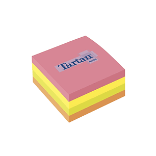 Tartan Cubo de 400 Notas Adhesivas Reposicionables - Colores Neon - 76x76mm - 100% PEFC - Colores Surtidos