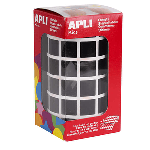 Apli Gomets Cuadrados Negros - 15 x 15mm - 59 Hojas Pretroqueladas - 2832 Gomets por Rollo - Ideal para Escuelas y Talleres Infantiles - Normas EN-71 