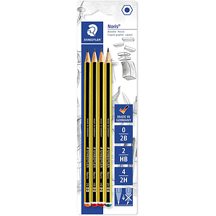 Staedtler Noris 120 Pack de 4 Lapices de Grafito Hexagonales - Graduaciones Surtidas - Resistencia a la Rotura - Madera de Bosques Sostenibles