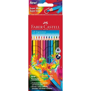 Faber-Castell Super Mine Ergonomics Pack de 12 Lapices de Colores Triangulares Ergonomicos - Mina de 4mm - Resistencia a la Rotura - Colores Surtidos