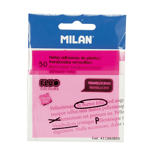 Milan Fluo Pack de 50 Notas Adhesivas - Translucidas - Removibles - 76x76mm - Color Rosa