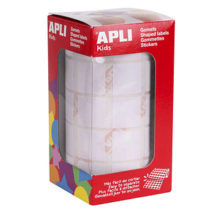 Apli Gomets Cuadrados Blancos - 20x20mm - 59 Hojas Pretroqueladas - 1770 Gomets por Rollo - Ideal para Actividades Infantiles - Normas EN-71 y FSC