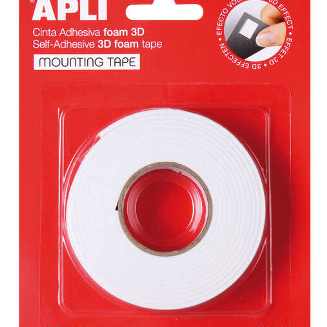 Apli Cinta Adhesiva Doble Cara Foam 3D 19mm x 2.28m - Adhesion Fuerte y Duradera - Ideal para Manualidades y Decoracion - Color Blanco 1