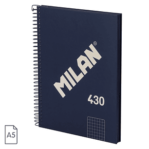 Milan Serie 1918 Cuaderno Espiral Formato A5 Cuadricula 5x5mm - 80 Hojas de 95 gr/m2 - Microperforado, 2 Taladros - Color Azul