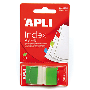 Apli Indices Adhesivos Film Zigzag 45x25mm - Dispensador de 50 Indices - Adhesivo de Calidad - Facil de Despegar - Diseño Zigzag - Verdes