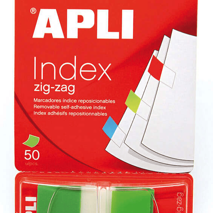 Apli Indices Adhesivos Film Zigzag 45x25mm - Dispensador de 50 Indices - Adhesivo de Calidad - Facil de Despegar - Diseño Zigzag - Verdes 1