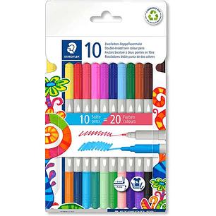 Staedtler Noris 3280 Pack de 10 Rotuladores con Doble Punta - Trazos 1mm y 3mm Aprox - Colores Surtidos