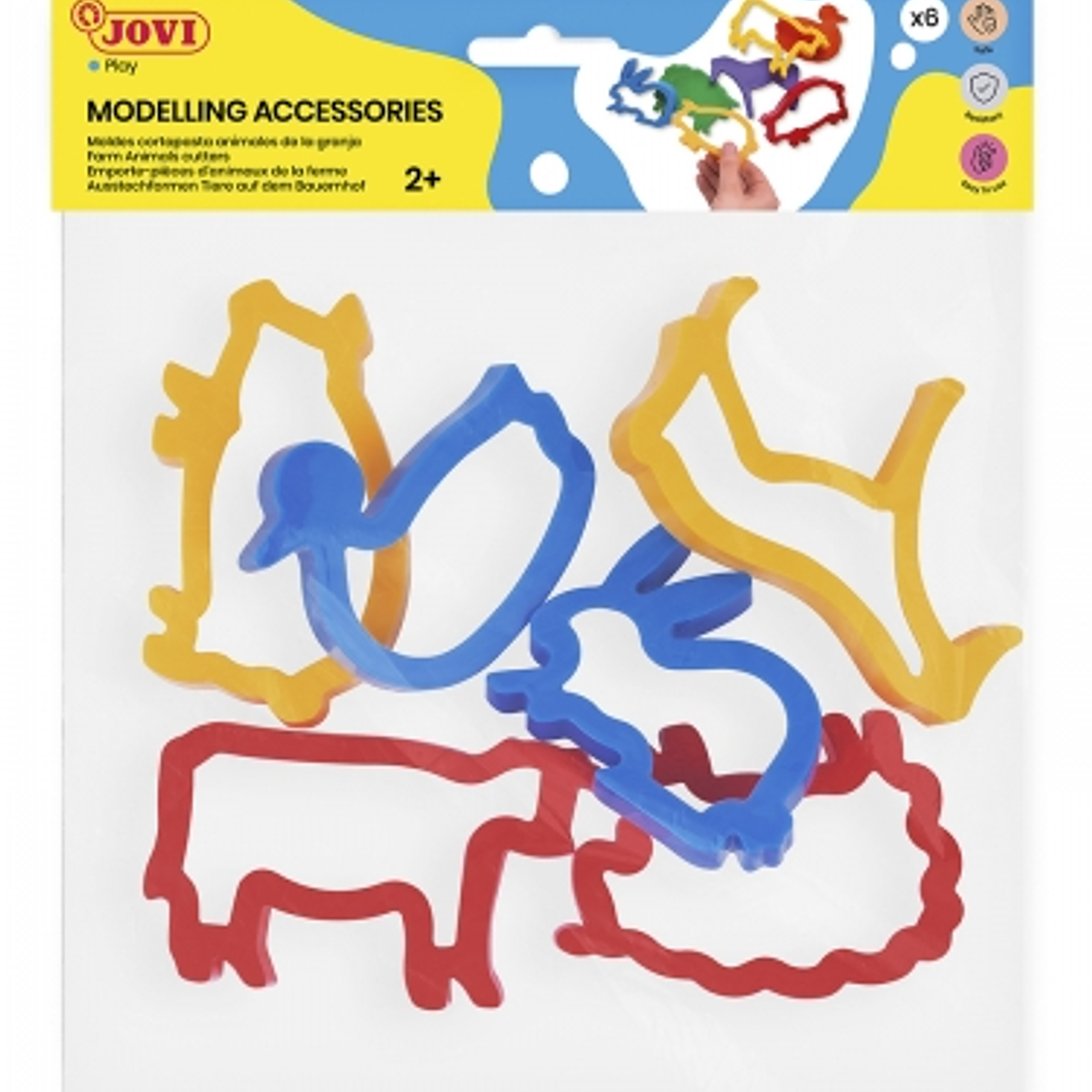 Jovi Modelling Accessories Bolsa Colgable con 6 Moldes de Corte Animales de Granja - Plastico Duradero - Formas de Animales de la Granja - Ideal para  1