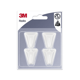 3M Pack de 4 Ganchos Adhesivos Triangulares - Soporta hasta 1kg - Color Blanco