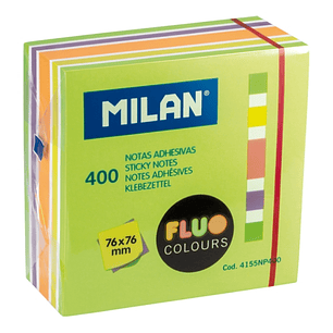 Milan Fluo Pack de 400 Notas Adhesivas - Colores Neon - 76x76mm - Color Verde